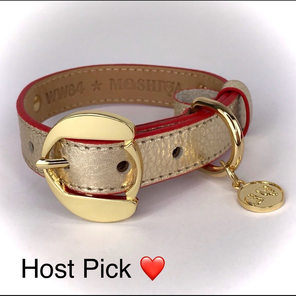 MOSHIQA Gold Leather Dog Collar Wonder Woman WW84 Size M Luxury Metallic Fancy
